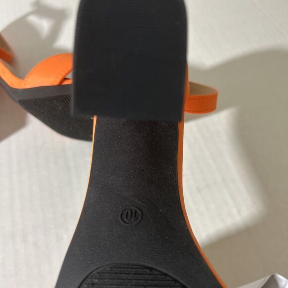 Womens Size 10 Shoes Orange Satin Style Strappy Sandals Block Heel Fall Autumn - Picture 7 of 12